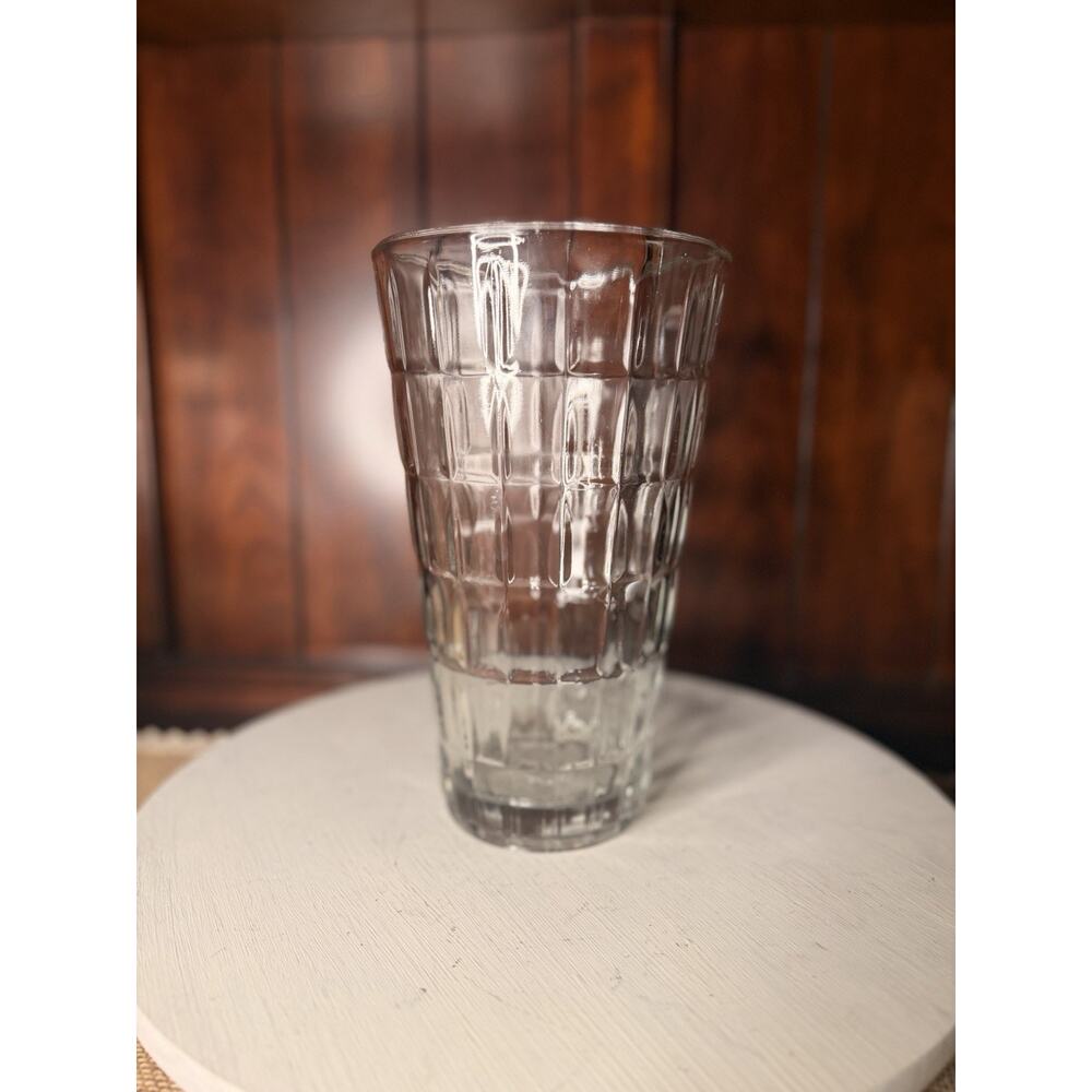 Syndicate Sales Windowpane Grid Glass Vase 9 Tall Clear Vintage Mid Century